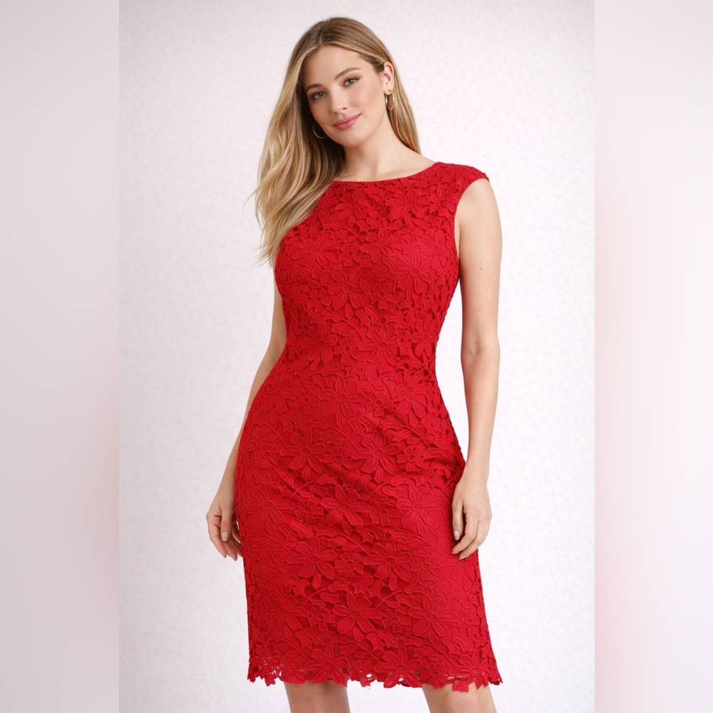 Lauren Ralph Lauren Red Lace Dress Size 0 Romantic Elegant Cocktail Glam